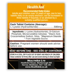 L-Lysine HCI 500mg Tablets -Dietary Supplement Sales 802085LLysineHCL500mgSIDE2