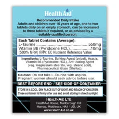 L-Taurine 550mg+ Vitamin B6 Tablets -Dietary Supplement Sales 802100LTaurine550mgside2