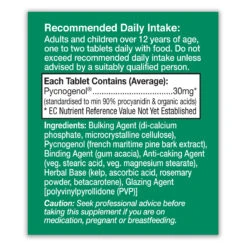 Pycnogenol Extract 30mg Tablets -Dietary Supplement Sales 804205PycnogenolExtract30mgSIDE2