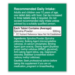 Spirulina 500mg Tablets -Dietary Supplement Sales 804250Spirulina500MG60sside2