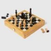 Travel Chess And Backgammon Set In Buffalo And Smooth Calfskin Leather, Olive And Ebony Wood