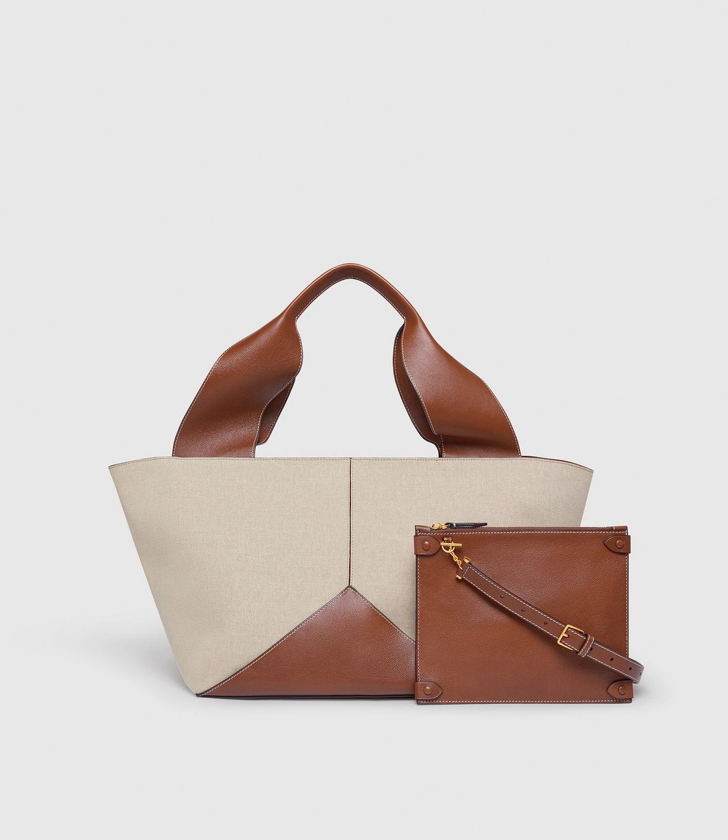 Market Weekend Bag Natural Linen With Buffalo Cognac - Image 2